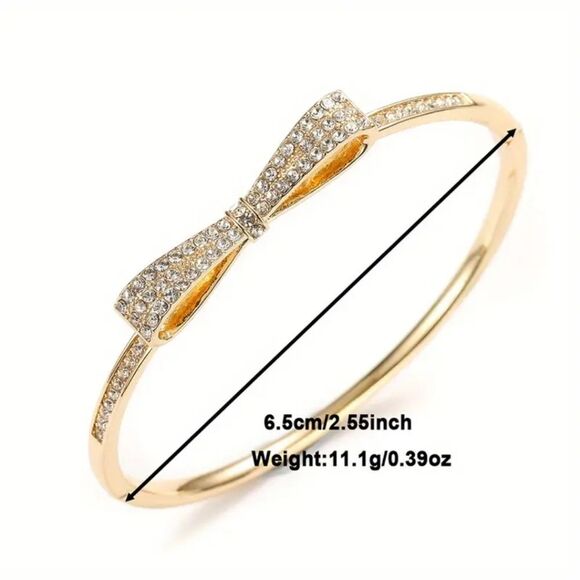 Gold Diamond Bow Bangle Bracelet - Picture 3 of 3